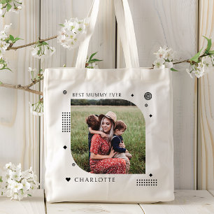 Best Mummy Ever Name Photo Trendy Simple Modern Tote Bag