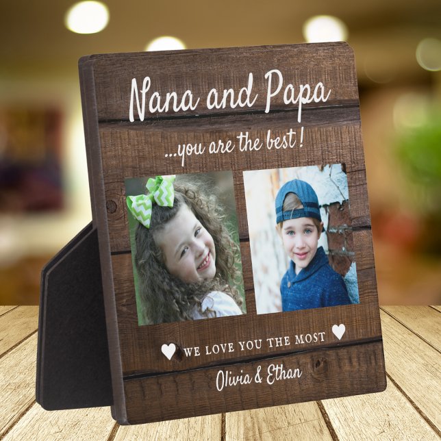  Best Nana And Papa Grandkids 2 Photo Dark Wood Plaque (Creator Uploaded)