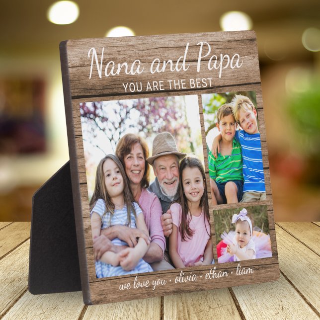 Best Nana And Papa Grandkids 3 Photo Collage Wood Plaque (Creator Uploaded)