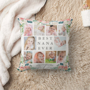 BEST NANA EVER 10 Photo Collage Pink Floral Custom Cushion