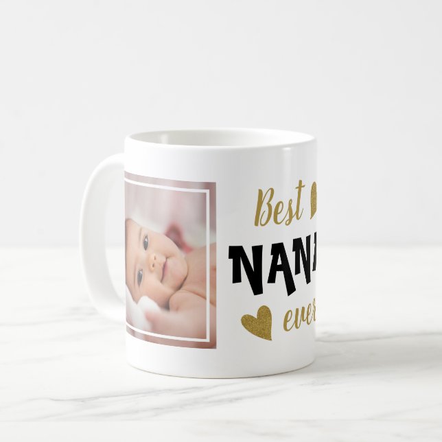 Best Nana Ever 2 Photo Black And Gold Coffee Mug (Front Left)