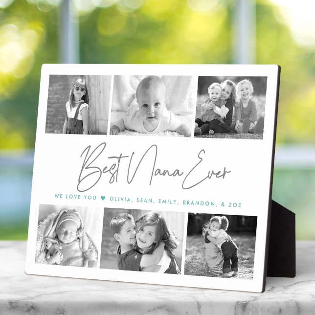 Best Nana Ever 6 Photo Collage Modern Grey Script Plaque (Creator Uploaded)