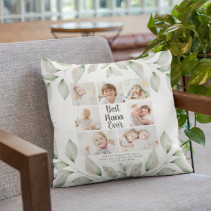 Best Nana Ever 7 Photo Collage Greenery  Cushion