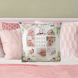 BEST NANA EVER 8 Photo Collage Pink Floral Custom Cushion