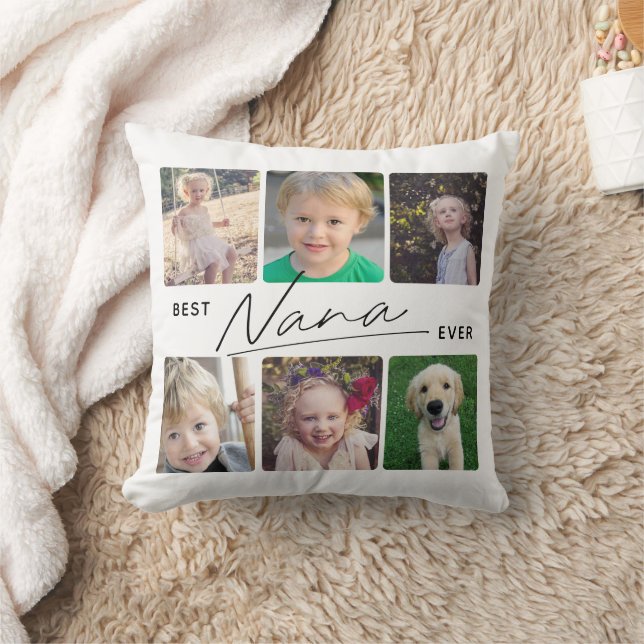 Best Nana Ever Calligraphy 6 Photo Collage Cushion (Blanket)