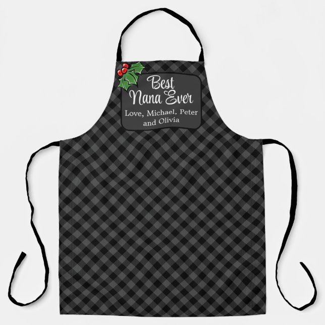 Best Nana ever Christmas classic grey Plaid Holly  Apron (Front)