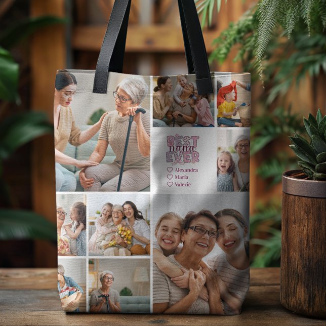 Best Nana Ever Floral 9 Photo Collage Tote Bag (Creator Uploaded)