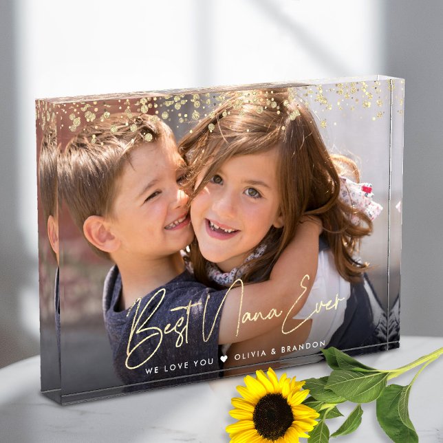 Best Nana Ever Gold Glitter Script Custom Name Photo Block (Creator Uploaded)