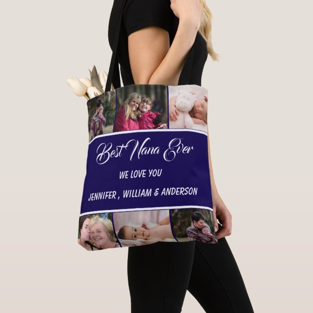 Best Nana Ever Grandchildren Photo Collage Names Tote Bag (Close Up)