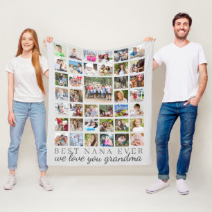 BEST NANA EVER Grandma 39 Photo Collage Grey Fleece Blanket