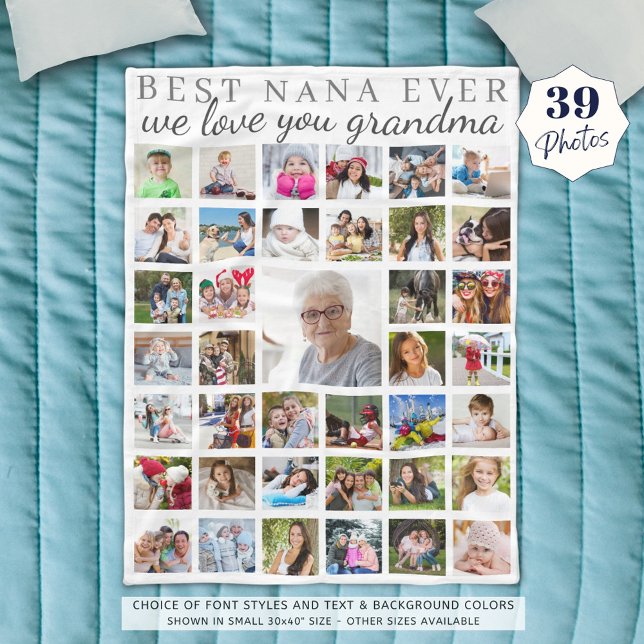 BEST NANA EVER Grandma Photo Collage White Fleece Blanket (Creator Uploaded)