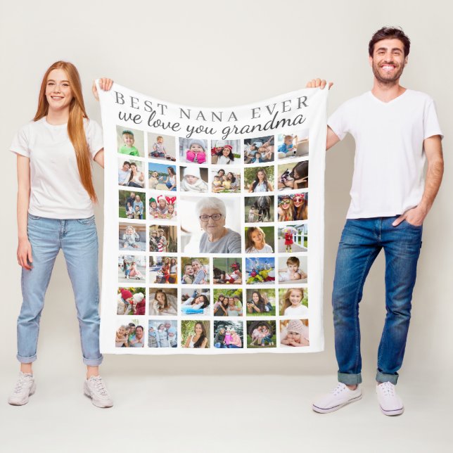 BEST NANA EVER Grandma Photo Collage White Fleece Blanket (In Situ)
