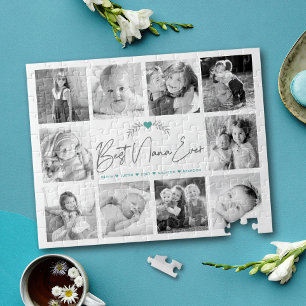 Best Nana Ever Modern Script 10 Photo Collage Chic Jigsaw Puzzle