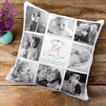 Best Nana Ever Modern Script 8 Photo Collage Chic Cushion<br><div class="desc">“Best Nana Ever.” She’s loving every minute with her grandkids. . A stylish, simple visual of soft gray handwritten script and leaf heart laurel, along with soft turquoise blue sans serif and script typography overlay a white background. A white heart and your personalized message overlay soft turquoise on the back....</div>