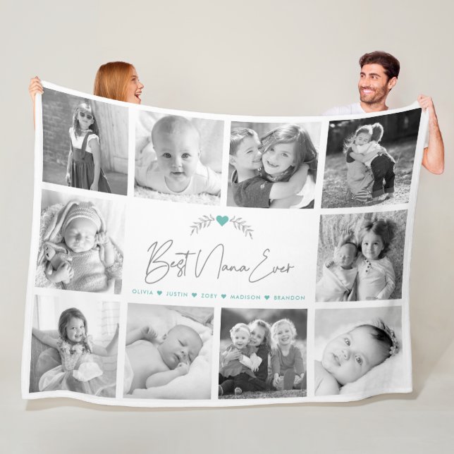 Best Nana Ever Script 10 Photo Collage Modern Chic Fleece Blanket (In Situ)