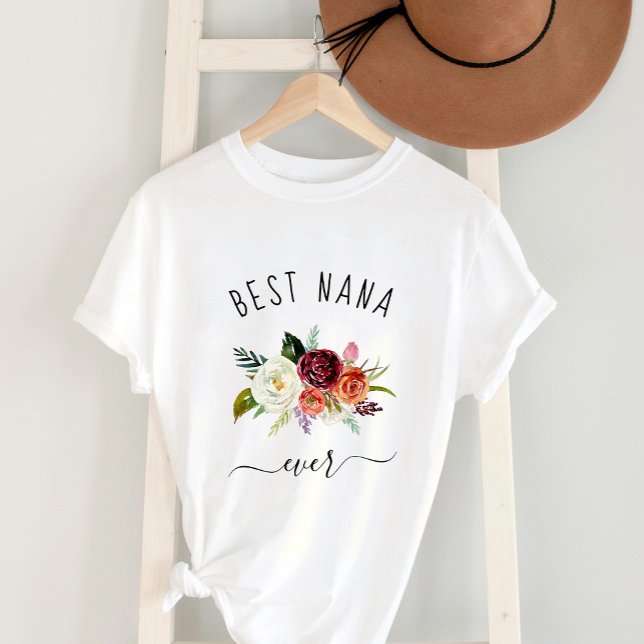 Best Nana Ever | Trendy Burgundy Boho Floral T-Shirt (Creator Uploaded)