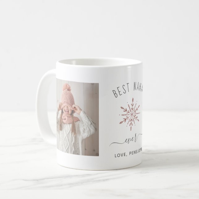 Best Nana Ever | Two Photo and Rose Gold Snowflake Coffee Mug (Front Left)