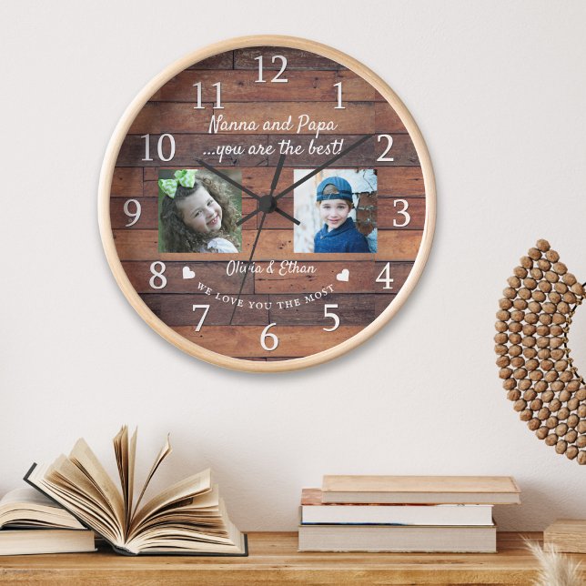 Best Nanna And Papa Grandkids Photo Collage Wood Clock (Best Nanna And Papa Grandkids Photo Collage Wood Clock)