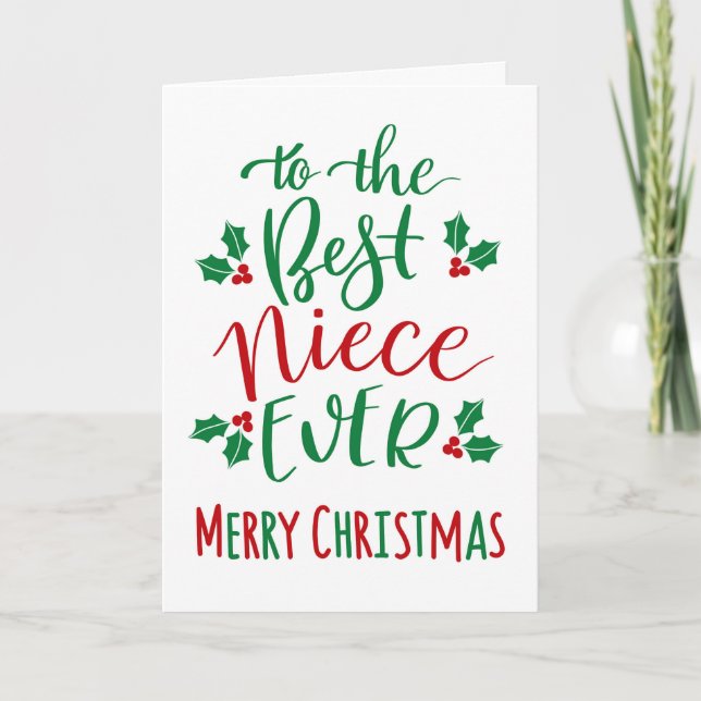 Best Niece Ever Merry Christmas Typography Card (Front)