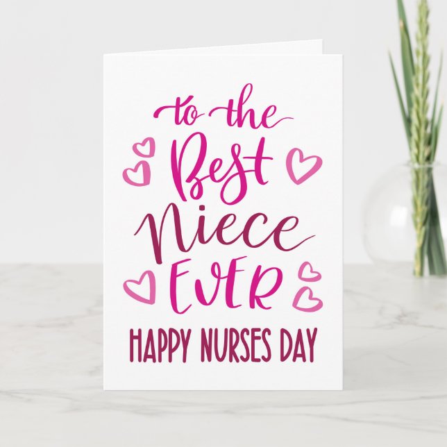 Best Niece Ever Nurses Day Typography in Pink Card (Front)
