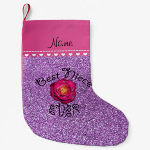 Best niece ever pink rose pastel purple glitter small christmas stocking
