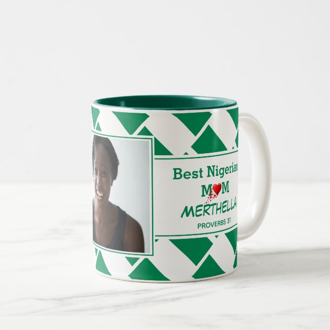 BEST NIGERIAN MOM Personalised NIGERIA Flag Photo Two-Tone Coffee Mug (Front Right)