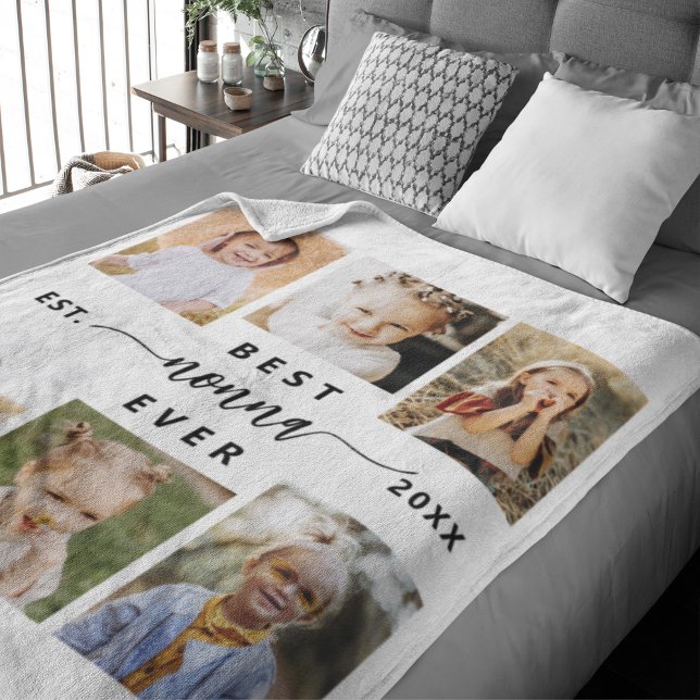 Best Nonna Ever - Grandchildren Photo Collage Fleece Blanket (Creator Uploaded)