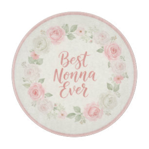 Best Nonna Ever Pink & Green Floral Wreath Cutting Board