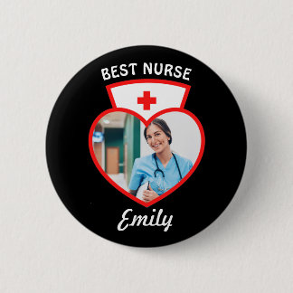 Best Nurse Cute Birthday Gift Add Your Photo Name  6 Cm Round Badge