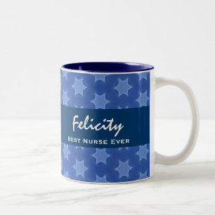 Best NURSE Ever Blue Star Pattern Two-Tone Coffee Mug