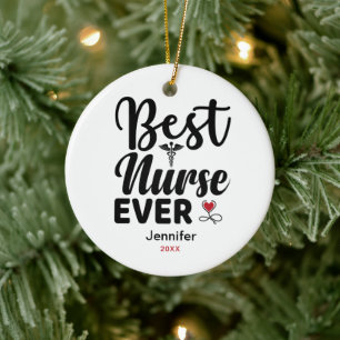 Best Nurse Ever Caduceus Heart Personalized Ceramic Ornament