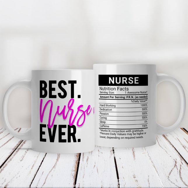 Best Nurse Ever Pink + Editable Nutrition Facts, Large Coffee Mug (Creator Uploaded)