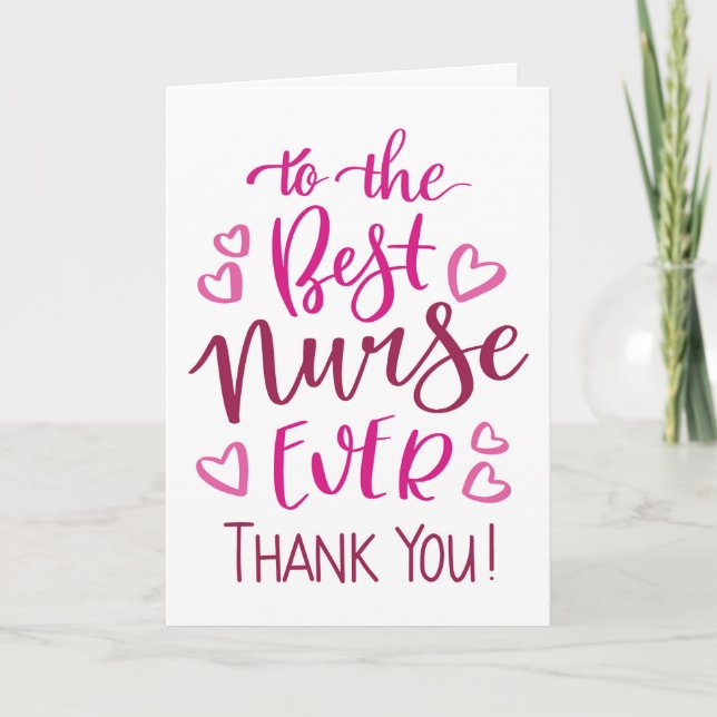Best Nurse Ever Thank you Typography in Pink Card (Front)