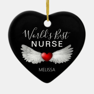 Best Nurse Medical Red Heart Personalized Keepsake Ceramic Ornament