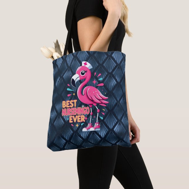 Best Nursemingo Ever Nurse Flamingo Lover Tote Bag (Close Up)