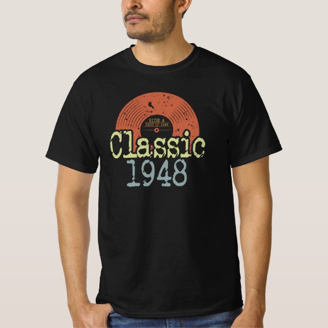 Best Of 1948 Classic Vinyl, Born In 1948 Birthday  T-Shirt (Front)