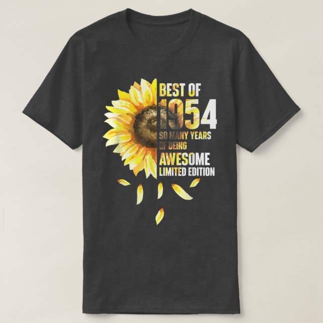 Best Of 1954 Sunflower Year Of Birth Birthday  T-Shirt (Design Front)