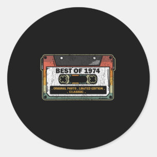 Best Of 1974 Vintage Cassette Funny Birthday Gift Classic Round Sticker