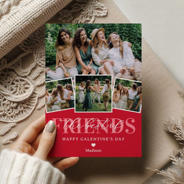 Best of Friends 4 Photo Galentines Day Holiday Card (Creator Uploaded)