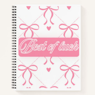 "Best of Luck" Aesthetic Pink Ribbon Spiral Notebook