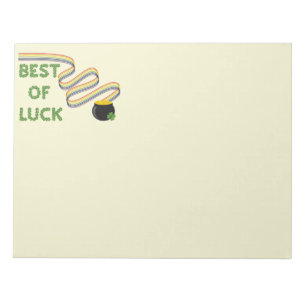 Best of Luck Greeting with Clovers and Rainbow Notepad