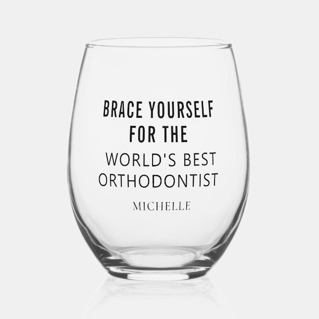 Best Orthodontist Personalised Professional Name Stemless Wine Glass (Front)