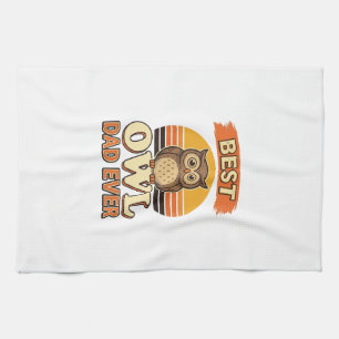 Best Owl Dad Ever Vintage Engraving Shirt Design_1 Tea Towel