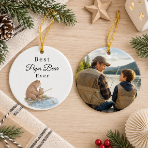 Best Papa Bear Ever Son Fishing Photo Ceramic Ornament