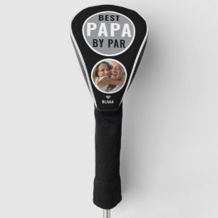 Best Papa By Par Golf Gift Custom Name Photo Black Golf Head Cover