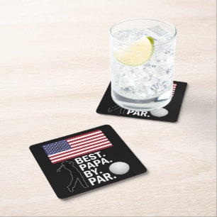 Best Papa By Par Golfing Papa Father's Day Golf Square Paper Coaster