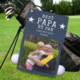 Best Papa by Par Grandpa Custom Photo Gift Blue Golf Towel