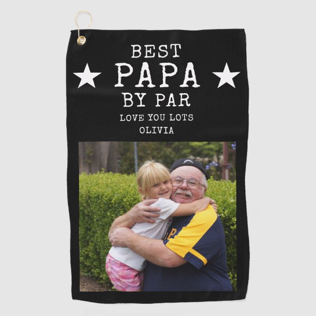 Best Papa by Par Grandpa Photo Personalised Gift  Golf Towel (Front)