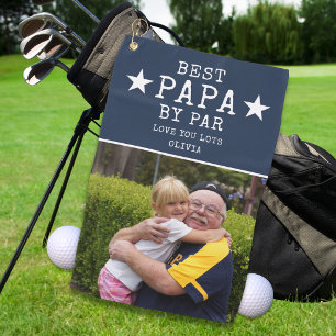 Best Papa by Par One Photo Personalised Gift Blue Golf Towel