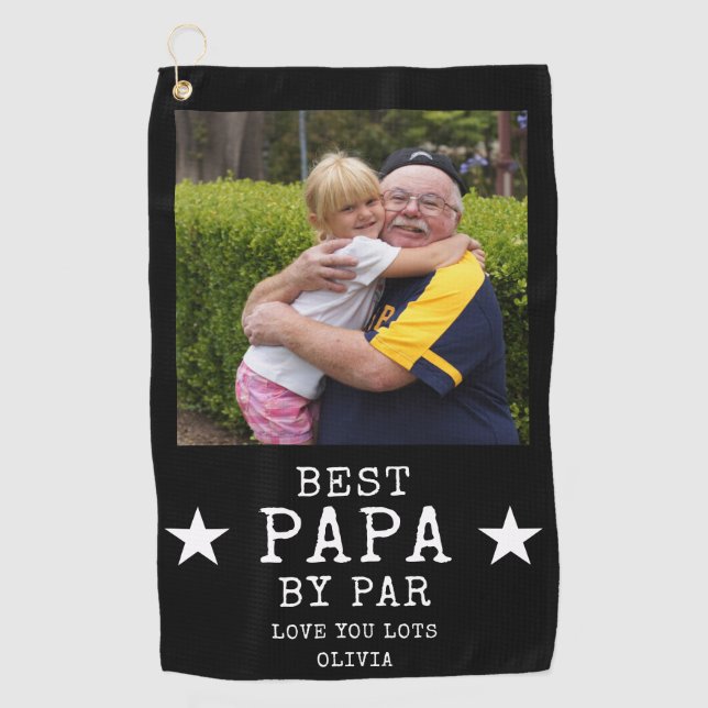 Best Papa by Par Personalised Grandpa Photo Gift Golf Towel (Front)